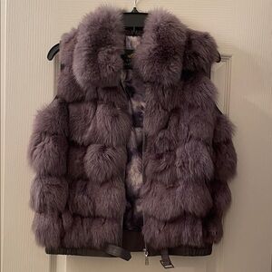 Luxurious Gray/Light Purple Fur Vest - Women's Coat